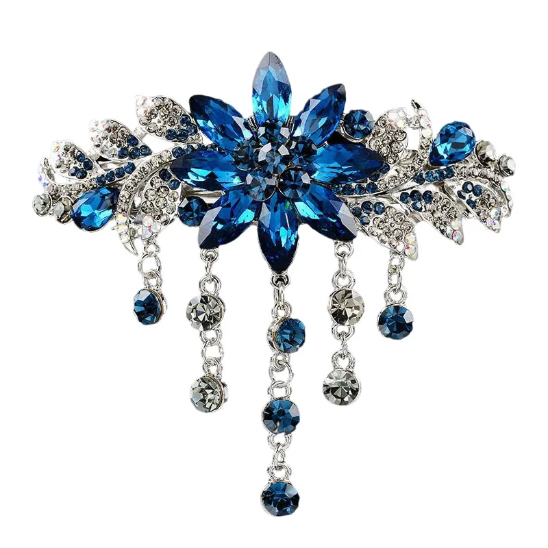 New Style Hair Clips Large Spring Clip Rhinestone Flower Headpiece Hair Clips Flower Gemstone Hair Accessories