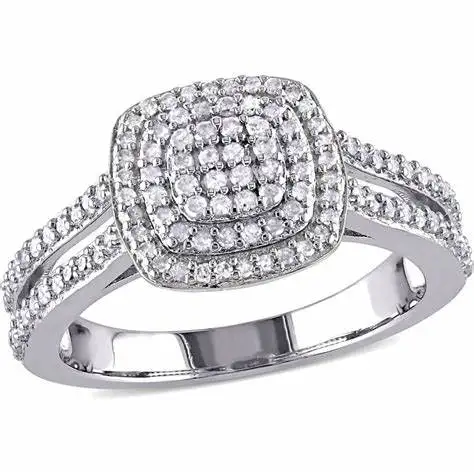 Two Rows Halo Cushion Cut Moissanite Wedding Rings Set 925 Sterling Silver Jewelry Set For Woman