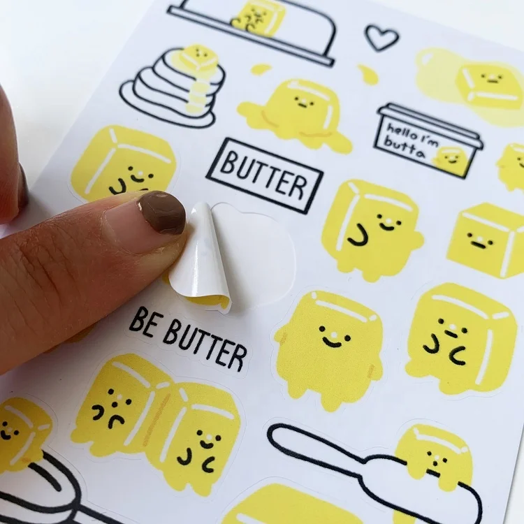 Yellow Breakfast Theme Custom Deco Matte Finish Vinyl Waterproof Sticker Sheets