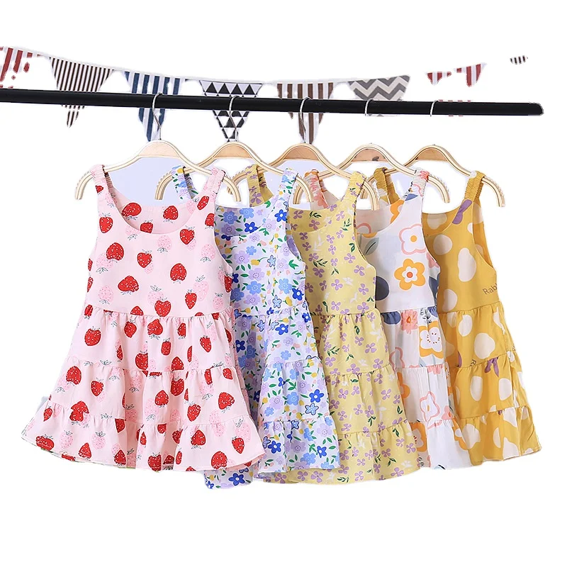 Children Girl Clothing Kids Clothes Flower Girls Dress with Floral Print Wear Vendor Designers Summer Custom Wholesale Big Kids