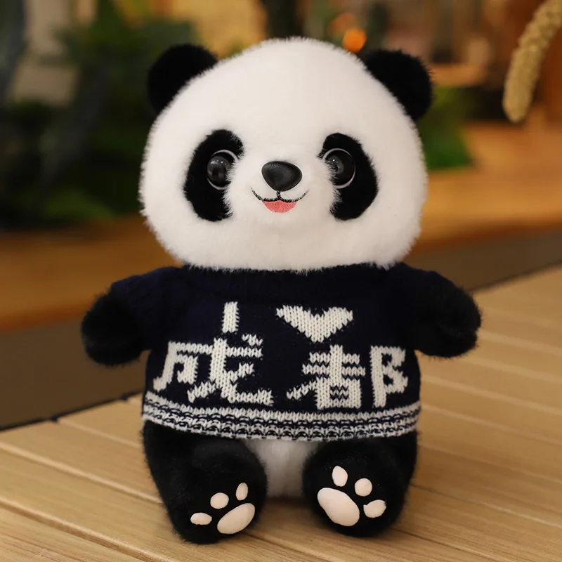 25cm Unisex Cute Simulation Panda Doll with Scarf Sweater and Plush Toy Usb Birthday OPP Bag Bear PP Cotton Filled Gift for Kids