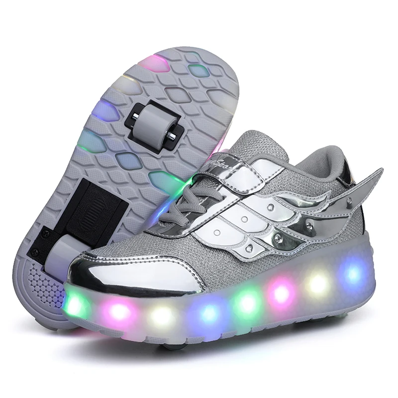 
Durable Skate Shoes For Kids Roller Shoes With Wing USB Charge Light Up Led Shoes 
