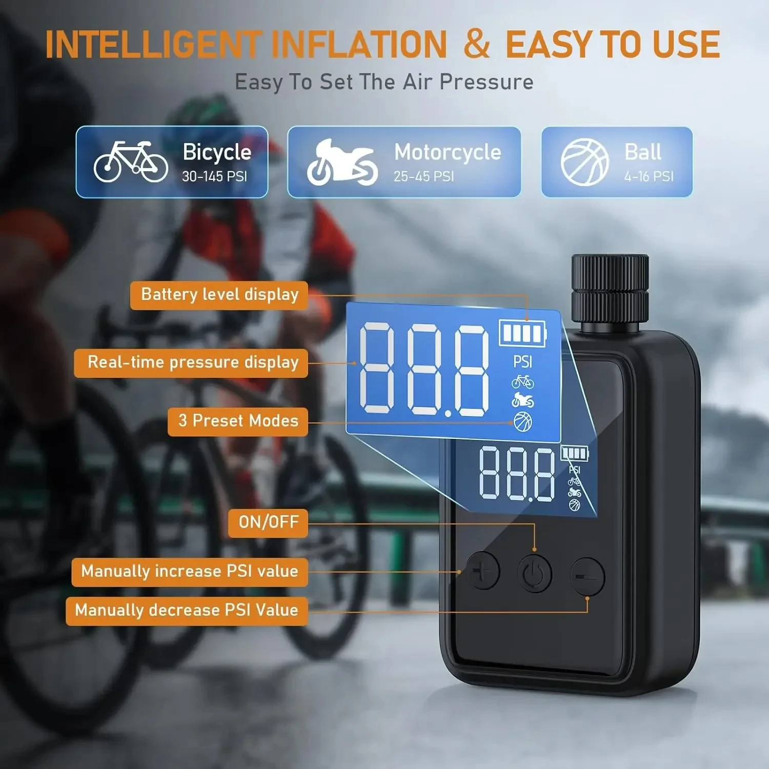 CYCLAMI 150 PSI Portable Pocket Bike Pump Electric Air Pump Rechargeable Compressor Tire Inflator Bicycle with Digital Gauge