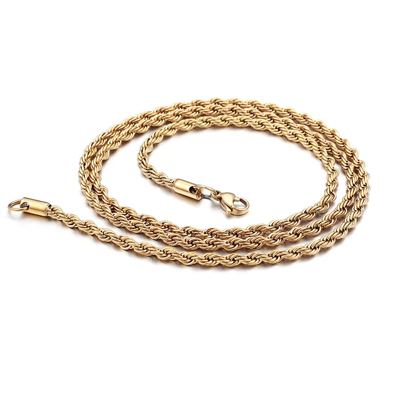 DYZ customized Rope bulk 18k gold plated stainless steel chain hip hop jewelry necklace for mens twisted necklace chain