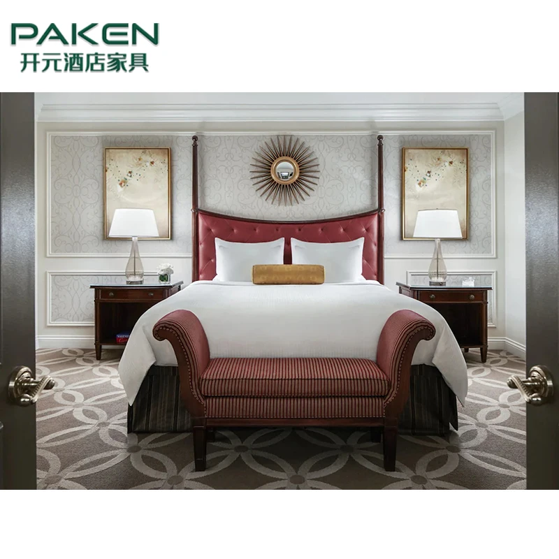 Classic Design Luxury Style Villa Bedroom Furniture Sets Solid Wood Frame Queen Size Wooden Bed