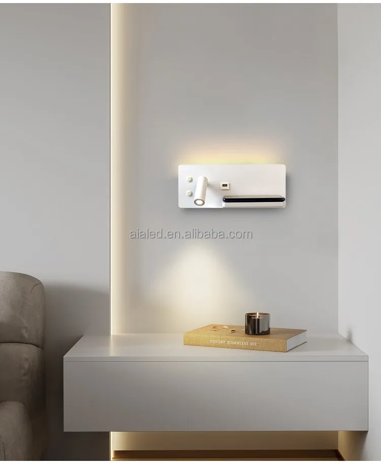 Multifunctional modern Wireless charger USB bedside reading lamp hotel villa home bedroom headboard lamp bed board wall light