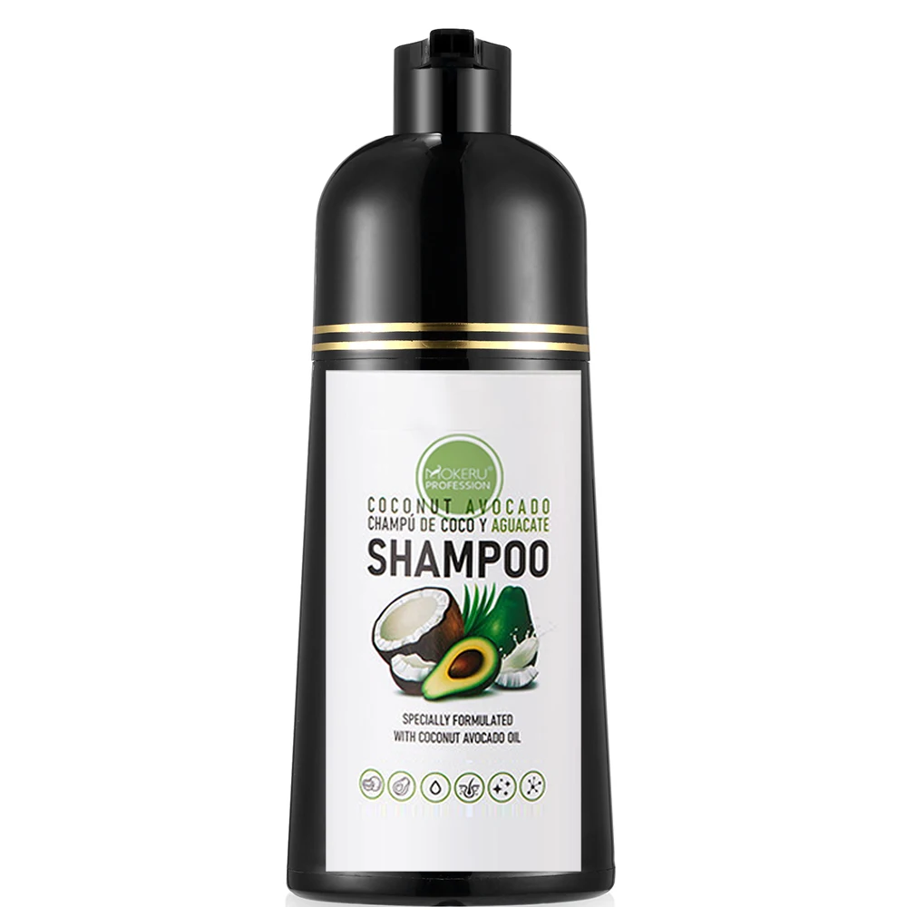 Accept Customize Logo Mokeru 500ml Natural Plant Coconut Oil Avocado Hair Dye Shampoo For Covering Gray Hair Shampoo