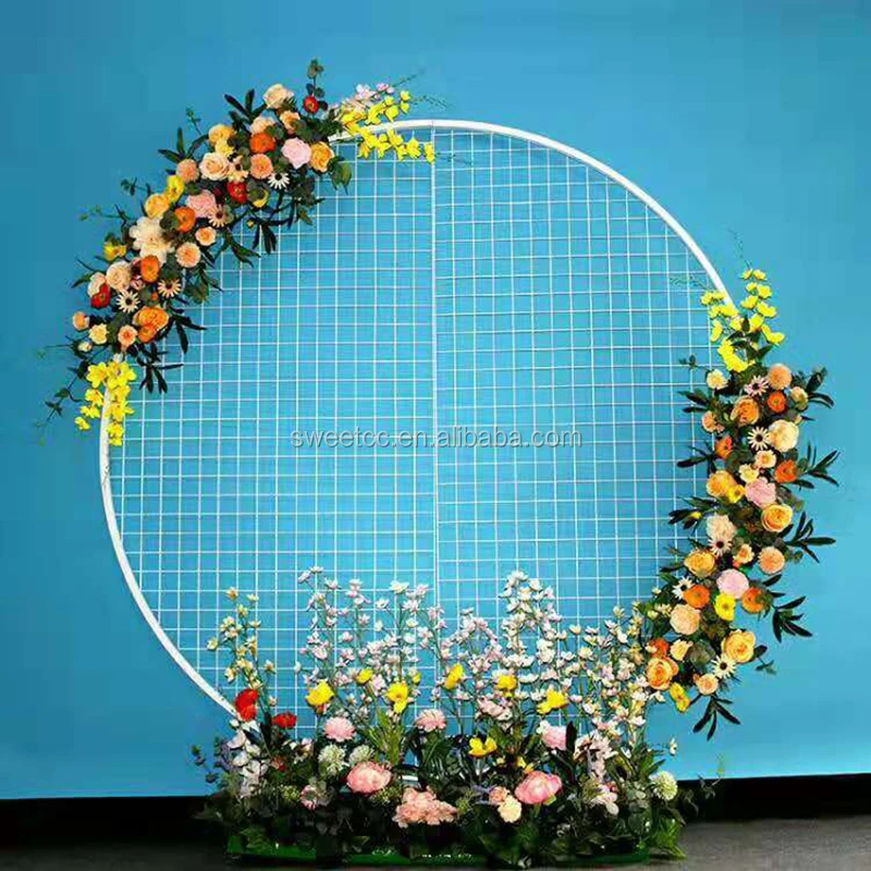 High quality wedding decoration metal circle grid stand gold round mesh backdrop
