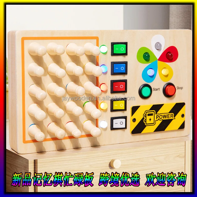 Montessori Wooden Busy Board 10 LED Lights Educational Memory Chess Game Boys Girls Toddlers Activity Travel Toy (2-4 Years)