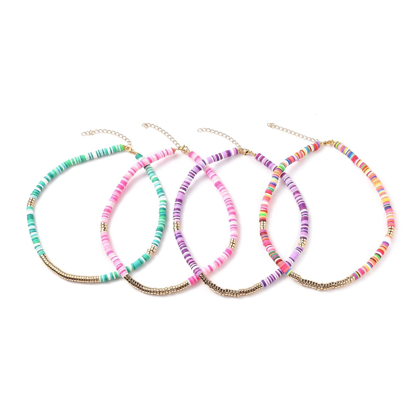 PandaHall 304 Stainless Steel Lobster Claw Clasps Heishi Polymer Clay Beaded Necklaces