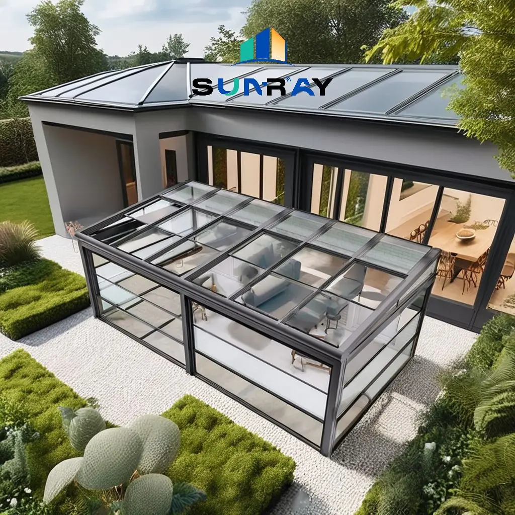 Большой Размер Закаленное Стекло патио моторизованный Автоматический Алюминиевый Профиль Крыши отель терраса выдвижные навесные окна