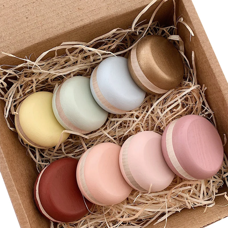 Newest Design Educational Macarons Wooden Pretend Play Food Dessert Toy Set for Kids