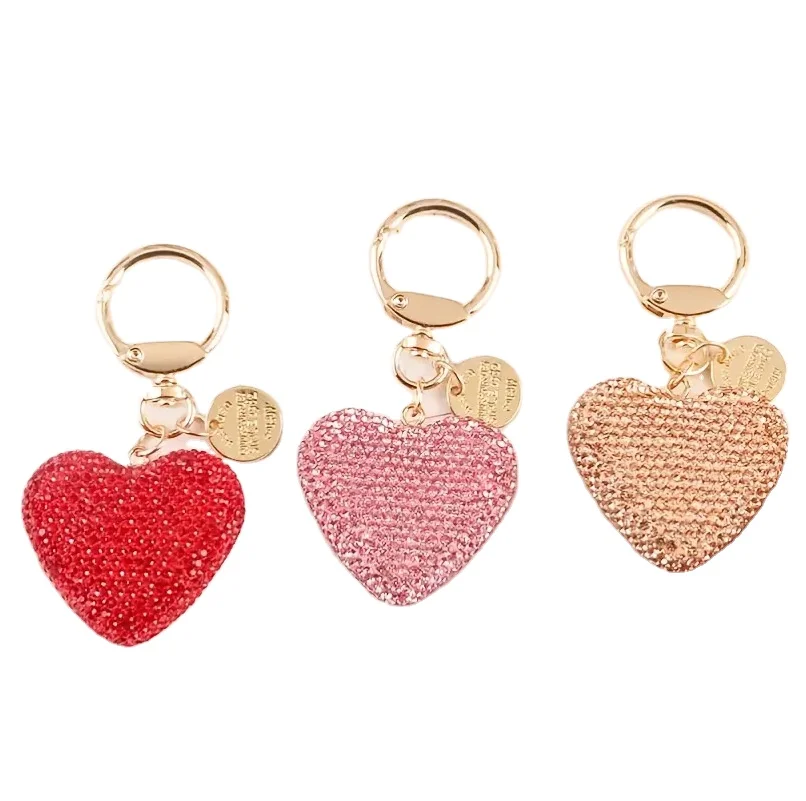 Fashion Colorful Rhinestones Key Chains Full Crystal Rhinestone Heart Shape Charms Keychain for Women Girls