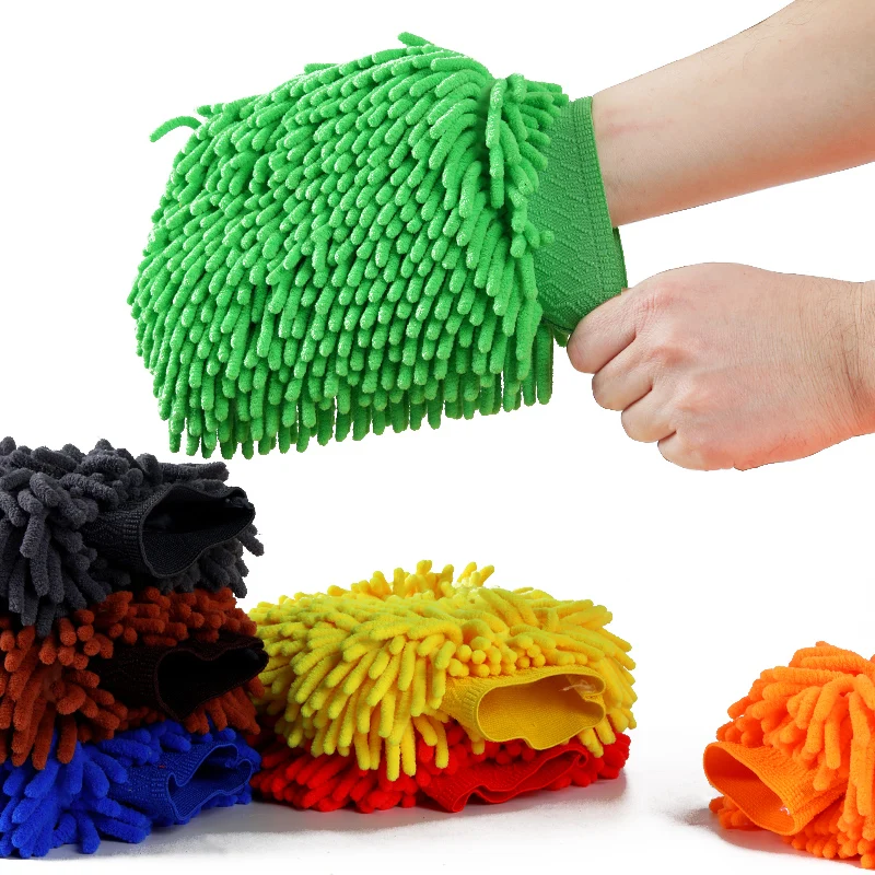 customized logo wholesale microfiber car wash mitt chenille car wash gloves 18*24cm  scratching free car cleaning gloves