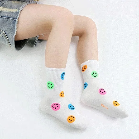 Оптовая продажа, осенне-зимние носки из чесаного хлопка с улыбающимся лицом, детские носки