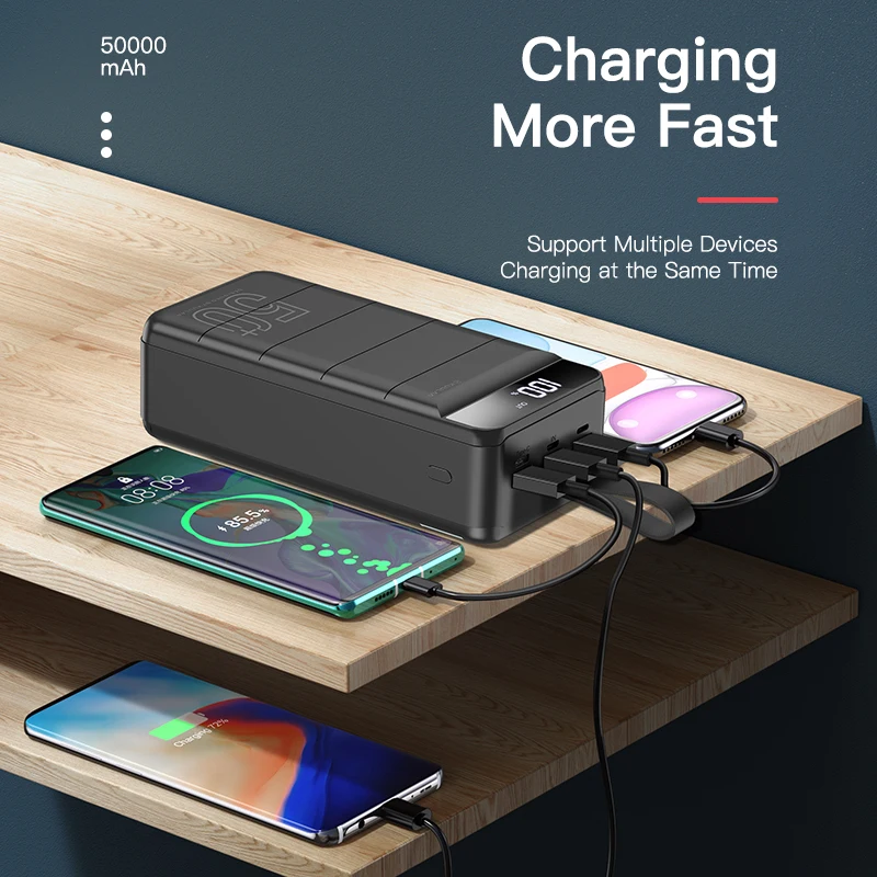 Newest design with flashlight led digital display quick charger usb-c port 50000mah power bank for MacBook