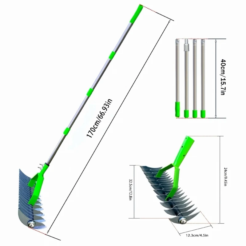 Metal Thatch Rake With Stainless Steel Rod for Dry Grass,Fallen Leaf,Soil Loosing.
