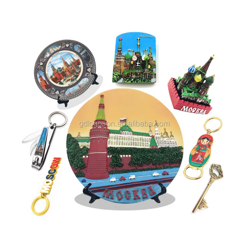Russia St Basil Cathedral Plates Souvenir Set Moscow Matryoshka Fridge Magnets Keychain Custom Moscow City Souvenir Gifts