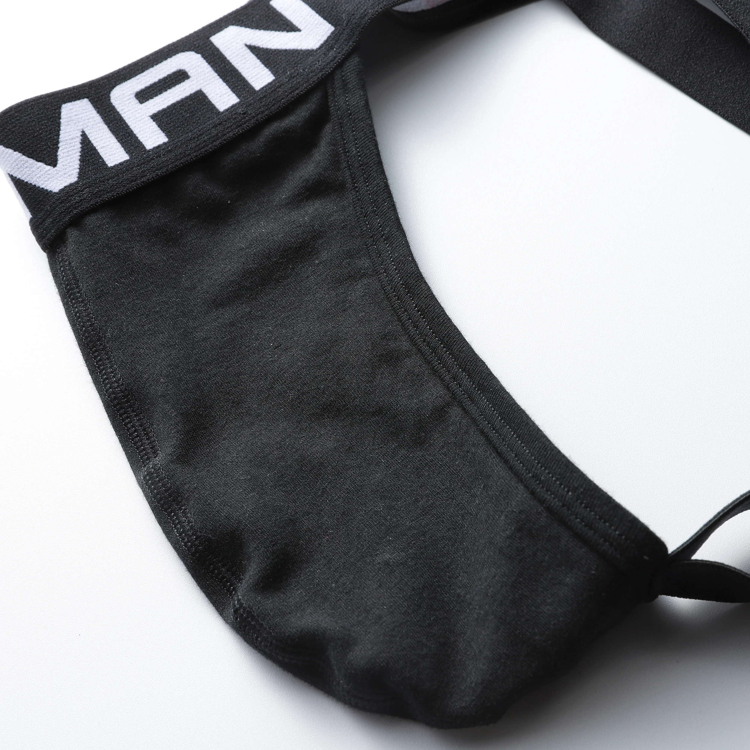 Custom logo stretch underwear knitted cotton sexy men black jockstrap