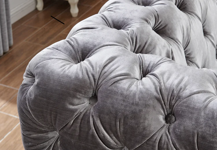 American style  sofa set velvet thick fabric button tufted u shaped sectional sofa