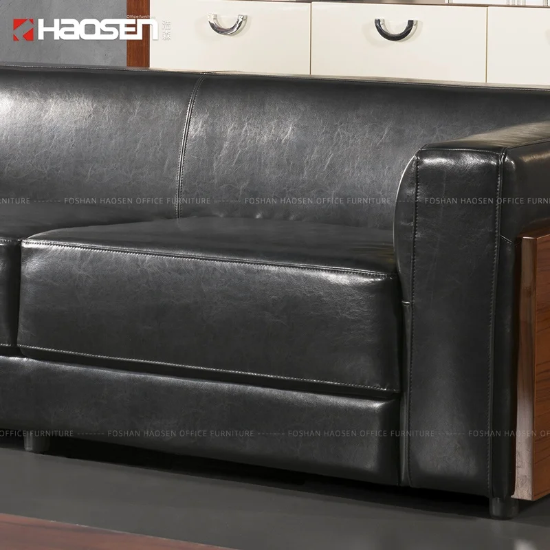Modern living room furniture classic Black leather sofa