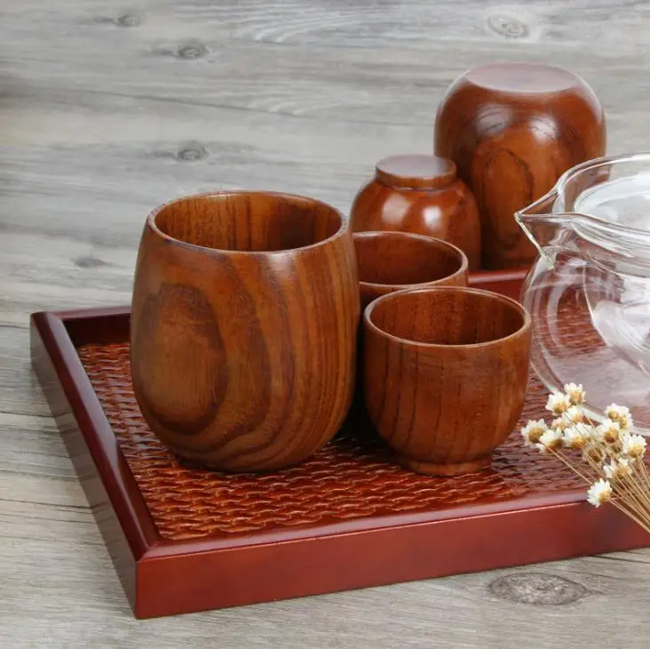 Factory direct can custom logo eco-friendly solid vintage jujube wood grain Big belly wooden coffee drinking tea cup