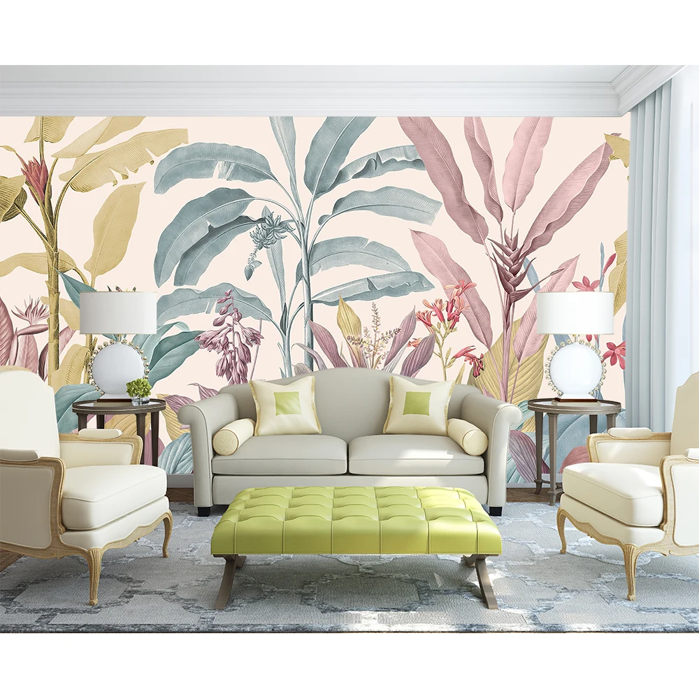 Custom Wallpaper Photos Banana Leaf Tropical Rainforest Plant Background Mural Peel And Sticker Wallpaper