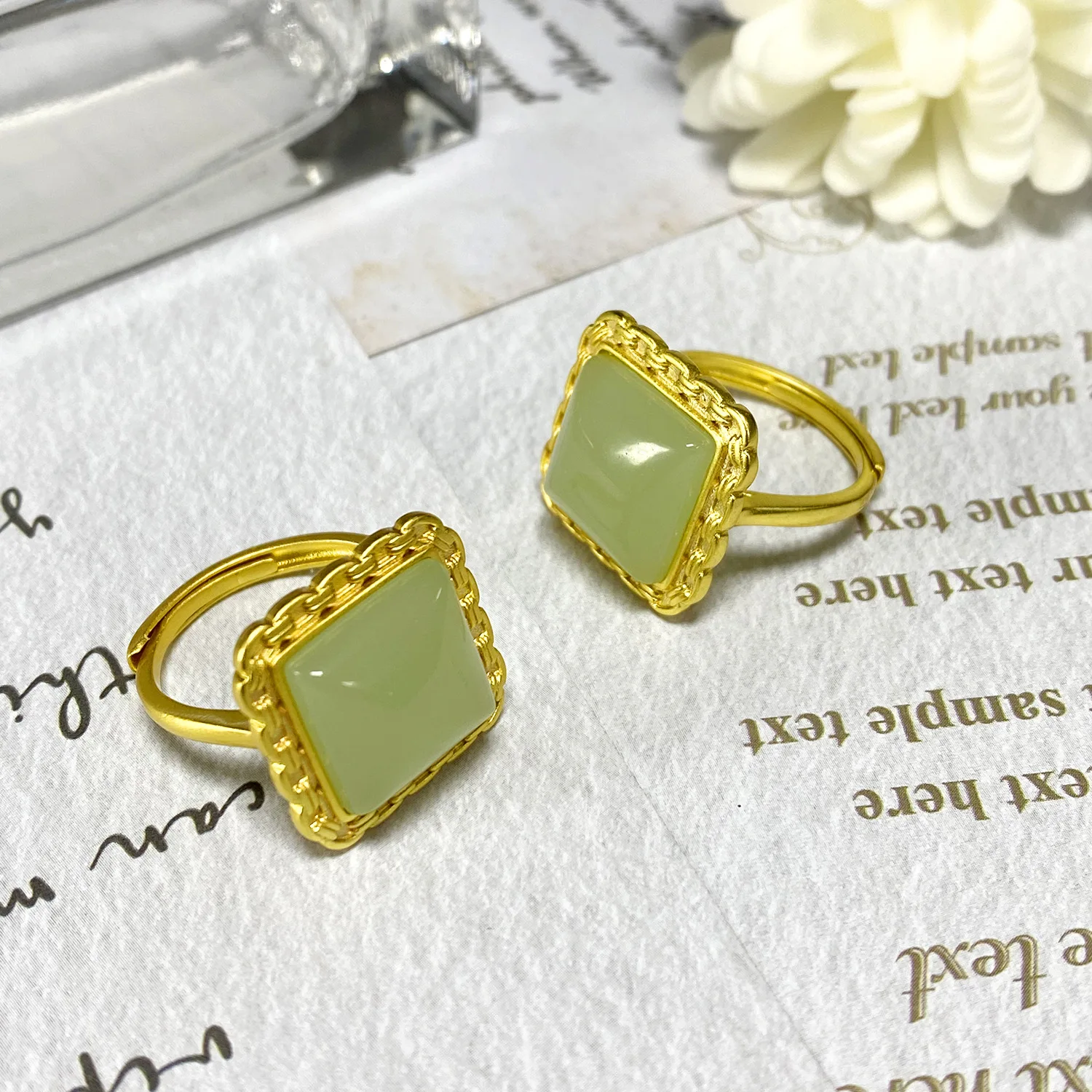 jade ring gold plated female index finger ring with high chain pair ring jewelry palace style country tide