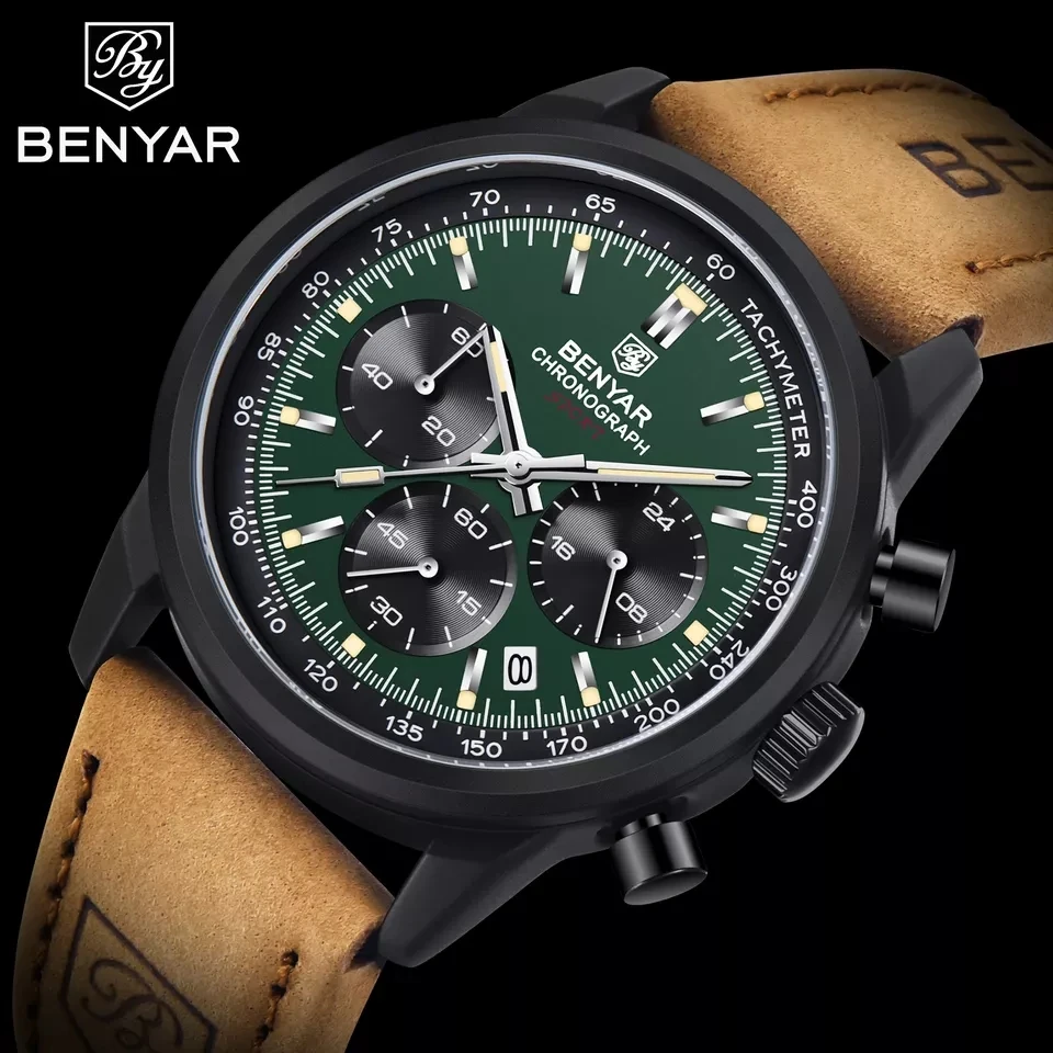 Benyar 5188 кварцевые часы оптовая продажа китайские с кожаным ремешком для мужчин мужские хронографом из нержавеющей стали