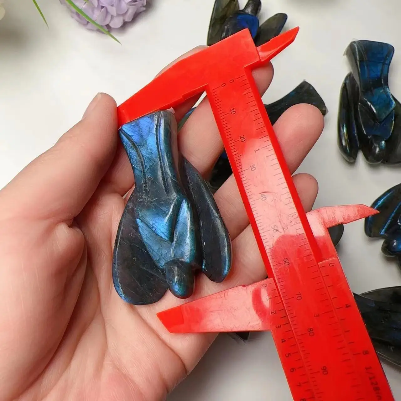 Flashy Crystal Angel Carving Natural Hand Carved Labradorite Crystal Craft Angel Figurine