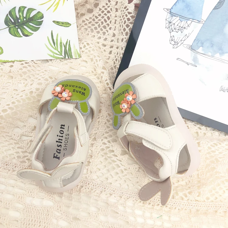 Wholesale Kids Baby Shoes Girls Footwears Transparent Floral Rabbit Toddler Casual Shoes