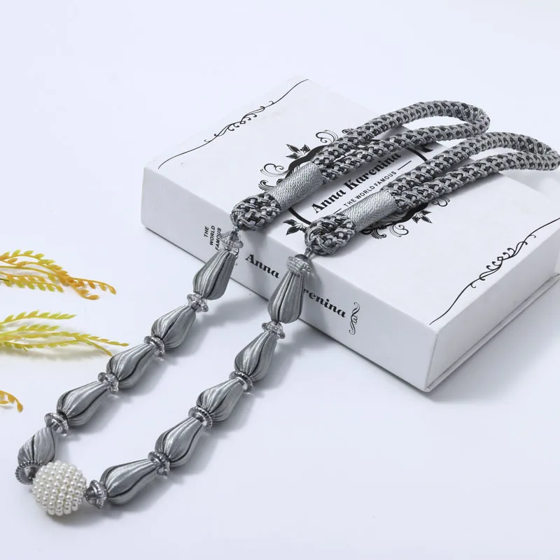 Modern Simple Superior Quality Decorative Grey Golden Purple Acrylic Beads Curtain Belt Strapping Rope Tiebacks