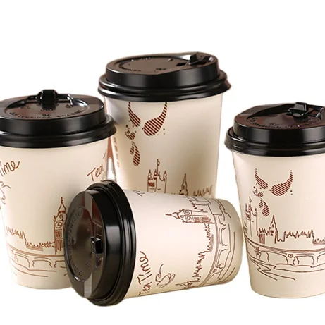 At Pack 8Oz 12Oz 16Oz 20Oz  Disposable Cafe Ethiopia Carton Single Wall Coffee Pla Paper Cup With Lid