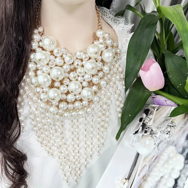 Wholesale multilayer Layers Pearl Necklace Earring fashion Jewelry Set For Women Party Exaggerate Big Pearl earrings Jewelry Set