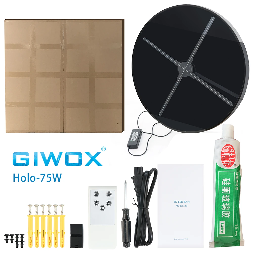 Giwox Best Seller  Outdoor Waterproof 75W 3D Hologram Led Advertising Fan Projector With Speaker 1080*1080 High Resolution Fan