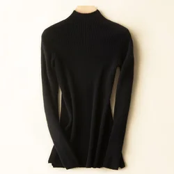 2022 Fashion Ladies Long Sleeve Slim Women Half Turtleneck 100% Pure Merino Wool Sweater