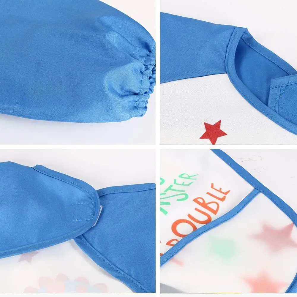 Waterproof feeding arts craft painting apron front pocket children long sleeve bibs