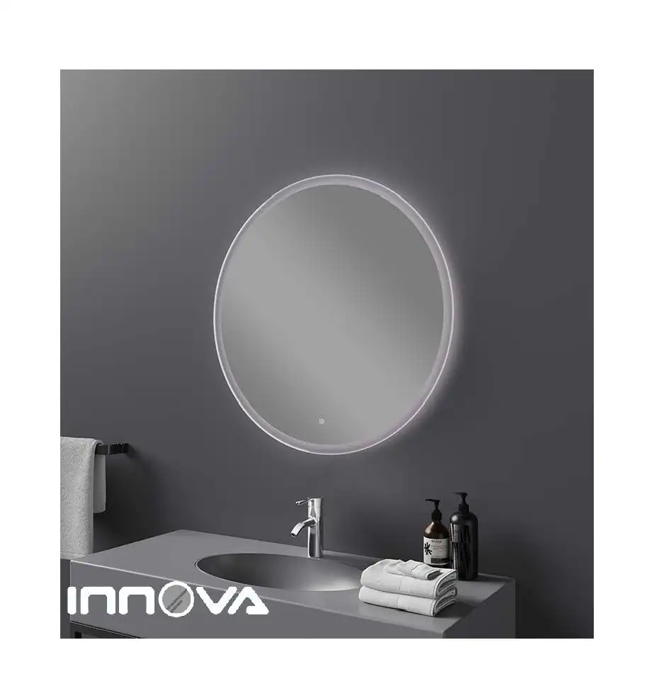 Modern round Frameless Bathroom Mirror with LED Backlight Backlit Lights Dimmer Aluminum Lenses for Hotel Applications
