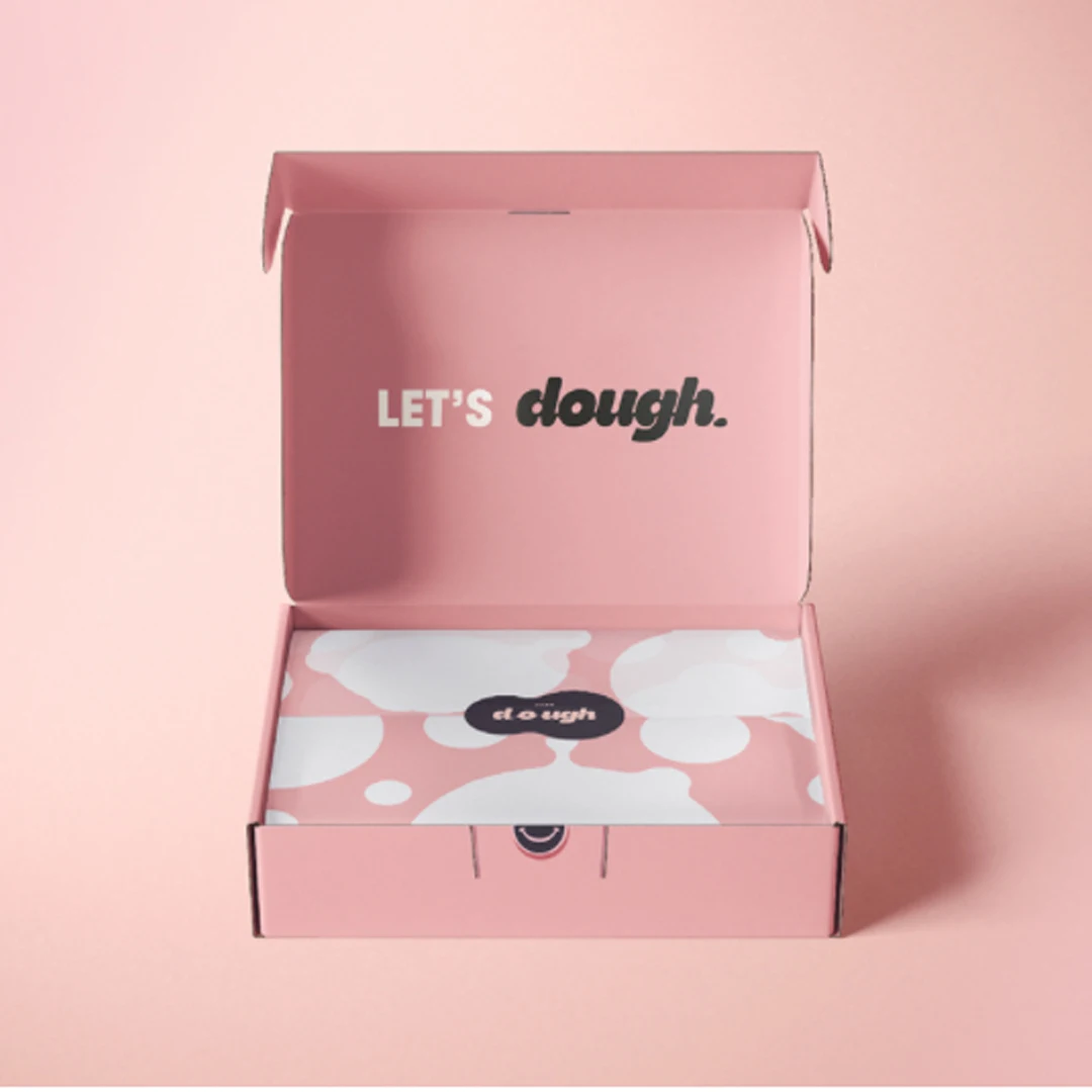 Custom food grade biodegradable pink color takeout delivery box cookie mochi food packaging donuts boxes