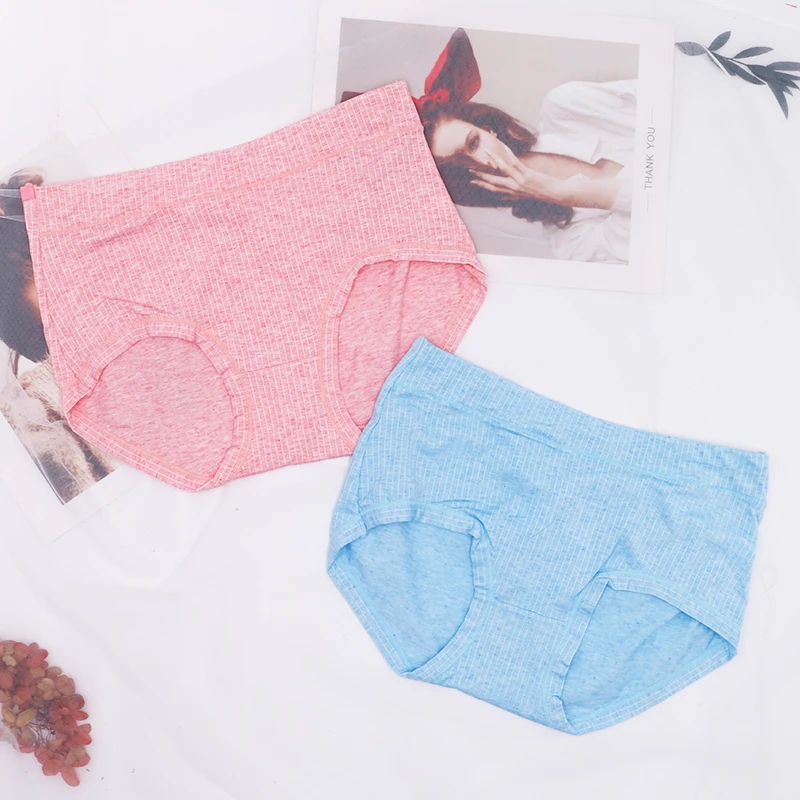 Womens Cotton Underwear High Waist Stripe Underwear  Soft Comfortable Briefs Panty