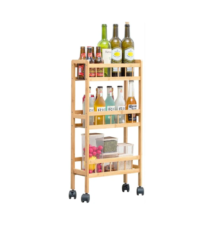 Cheap Stock Item Multipurpose Mobile Home Food Cart Bamboo Kitchen Island Cart Trolley Cabinet with Drawer