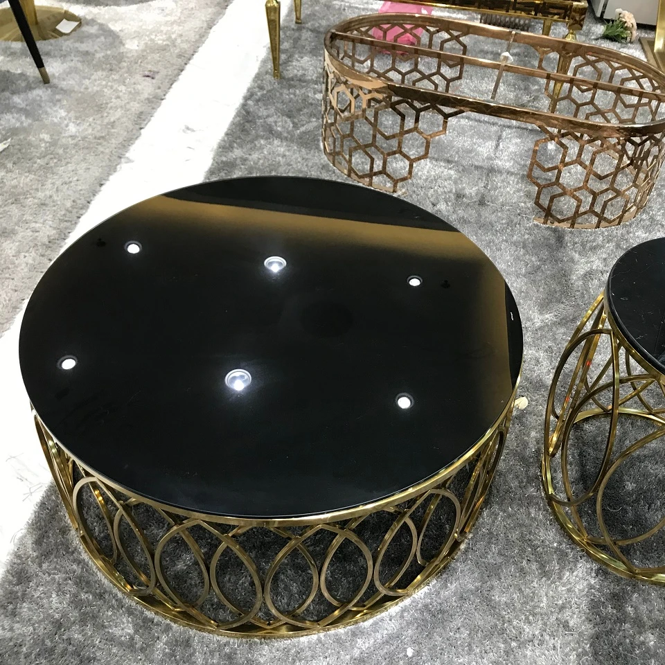 Modern Luxury Living Room Coffee Table Home Furniture Round Marble/Glass Top Gold Stainless Steel Frame Centre Tables Wholesale