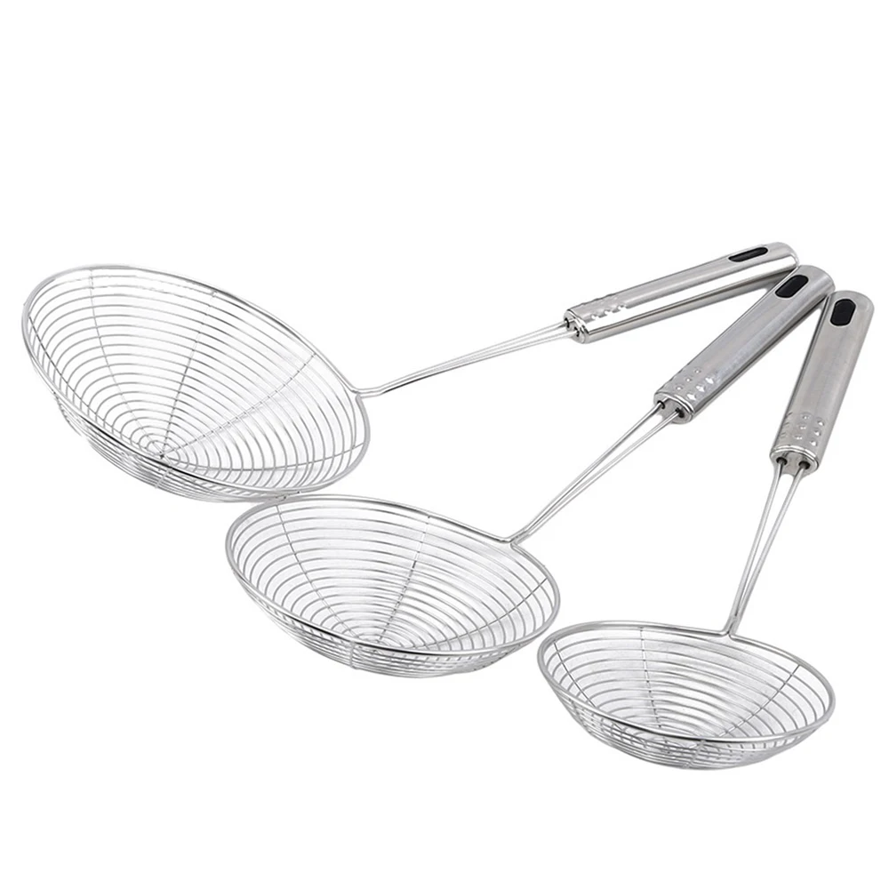 2024 Stainless Steel Spider Strainer Skimmer Ladle Kitchen Cooking Utensils Wire Strainer Pasta Strainer Spoon