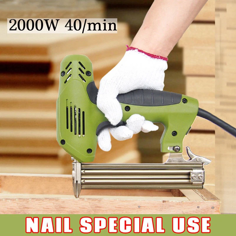 Electric Nail Gun 220V Nailer Stapler Woodworking Electric Tacker Furniture Staple Gun Power Tools