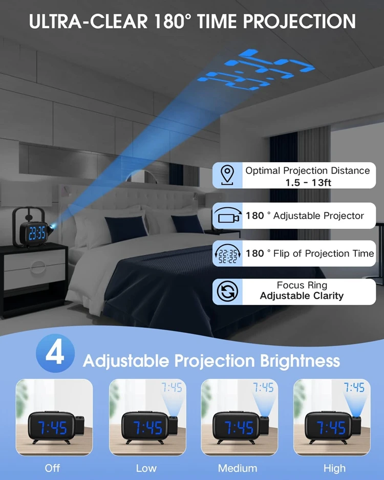 New Mold Usb Rechargeable Digital Alarm Clock Fm Radio With Phone Charging And Projection