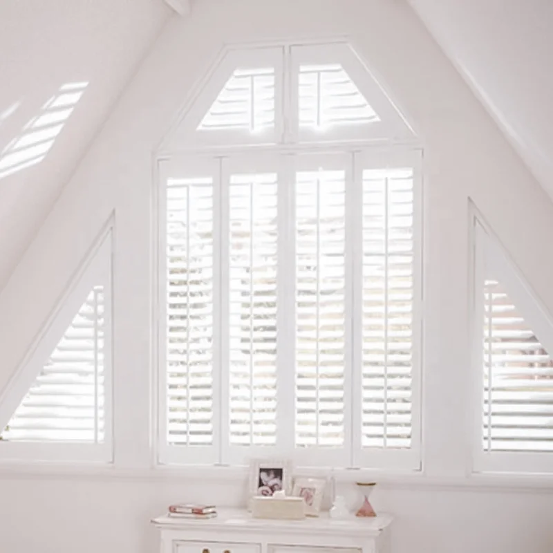 LIVING SPACE interior plastic shutter PVC finished plantation shutters quarter circle horizontal opening top shutters