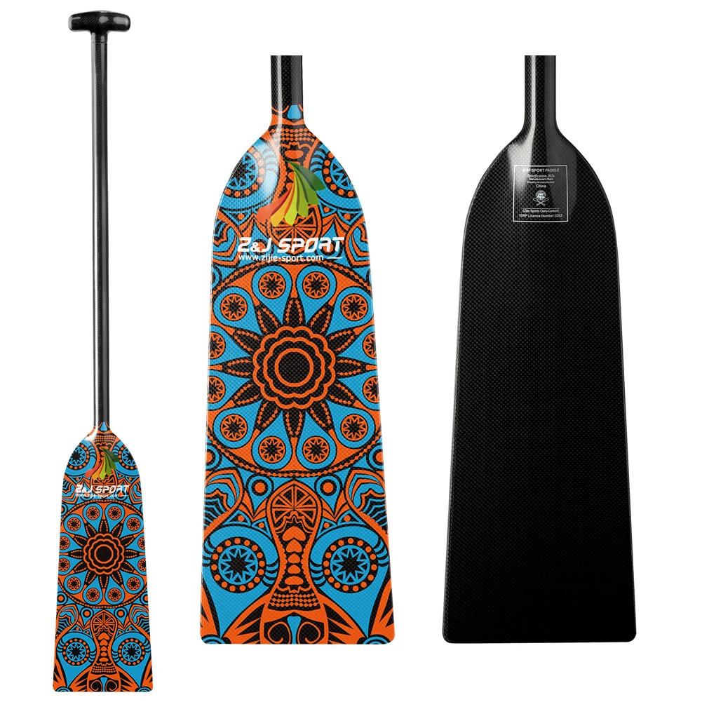 ZJ SPORT IDBF Approved Reliable Carbon Fiber Dragon Boat Paddle With Graphics Design On Blade ( Quality 1-Piece)