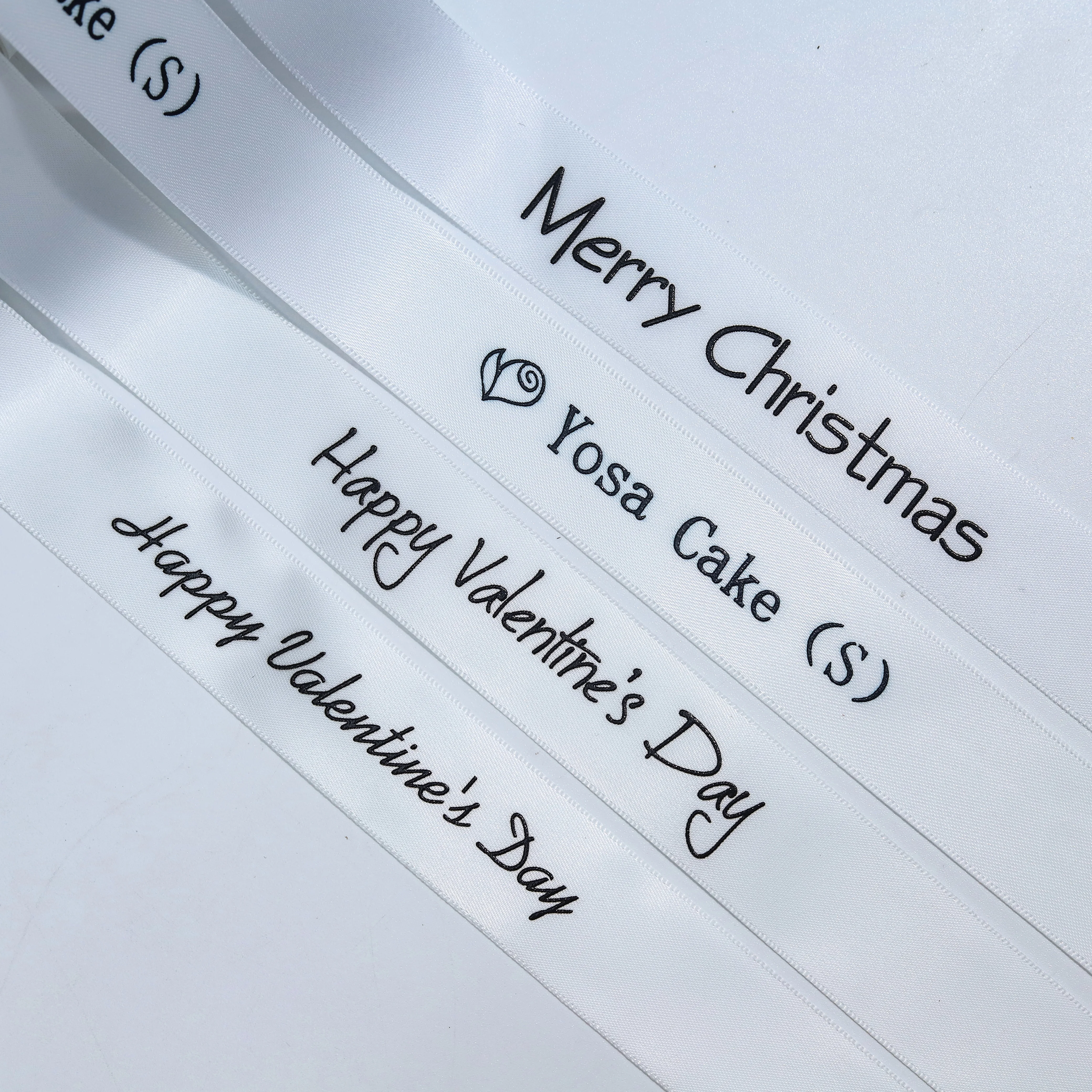 Personalized raise black logo  white satin ribbon 100 yard double face matt satin ribbon 19 mm manufacturer for package