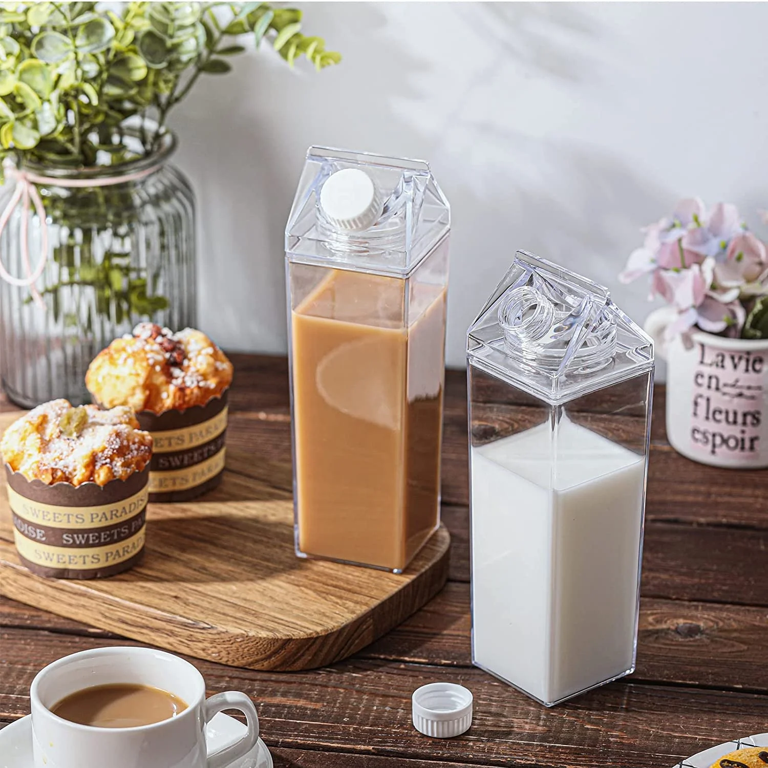17oz Leakproof Clear Milk Carton Water Bottle Square Milk Box Portable Juice Bottle