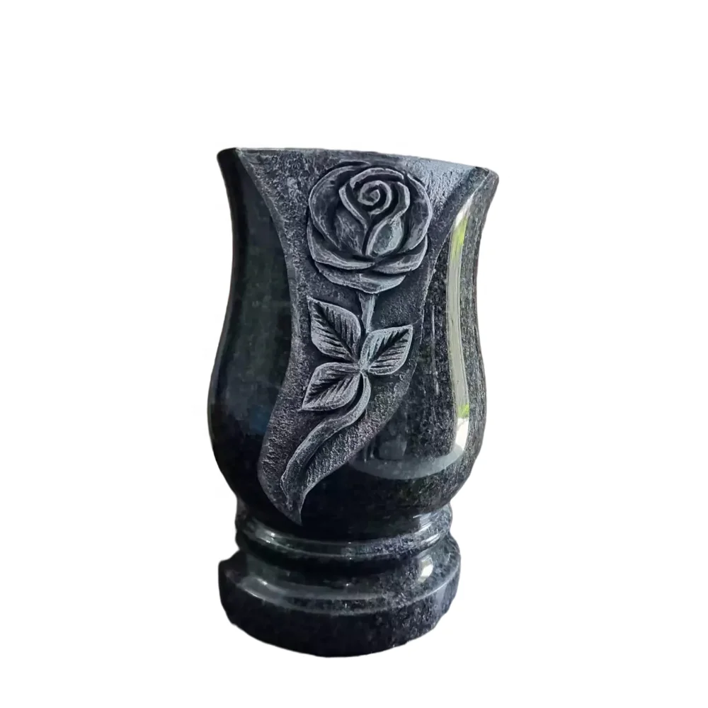 Africa Black Granite Stone Flower Vase for Cemetery Memorial Tombstone Monument Headstone Gravestone